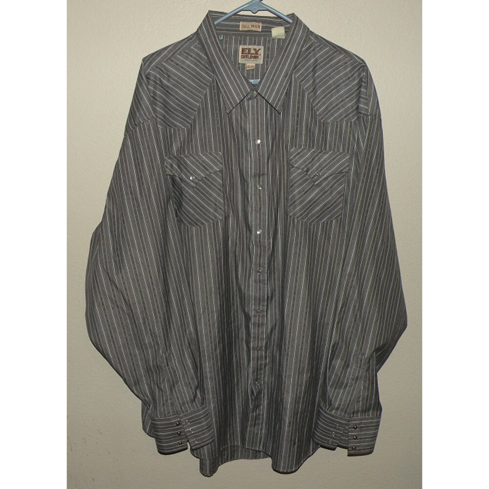 Vtg. Ely Cattleman Men’s 4XL Tall 20.5x37 LS Western Snap Shirt Gray Striped